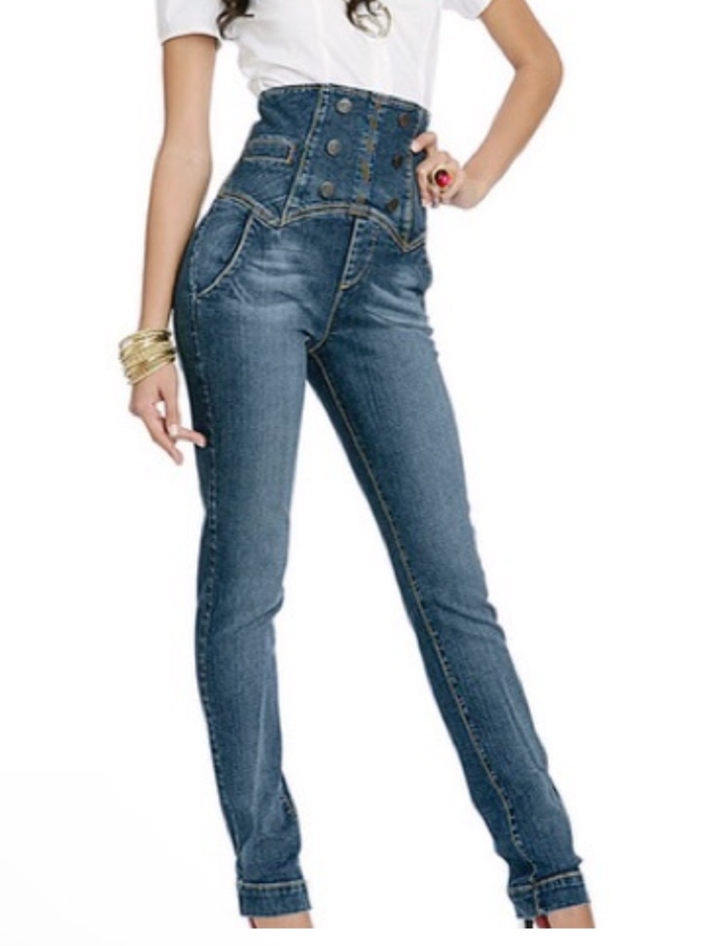 Fabulosity Vintage‎ 90’s Kimora Lee Simmons  Ultra High-Waist Sailor Denim Jeans